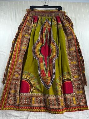 Jackpot Dashiki Boho African Wax Print Smocked Maxi Skirt OSFM